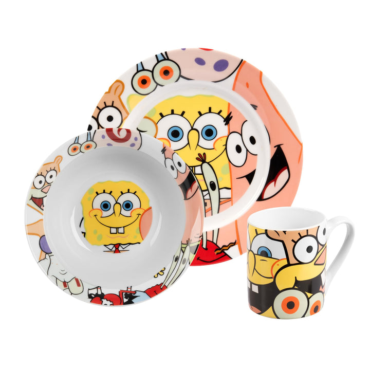 United Labels Spongebob Schwammkopf Frühstücksset Kinder, mit Spongebob, Geschirr Set Porzellan, 3-t