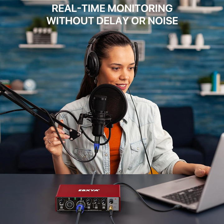 EBXYA USB-Audio-Interface 24-Bit/192 kHz 2i2 USB-Soundkarten-Interface mit MIC/XLR/Line-Eingängen, H