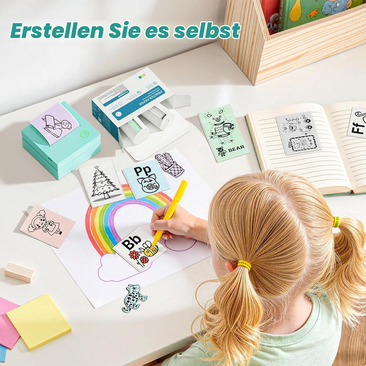 Sticker Drucker, PM290 Mini Drucker für Smartphone, Bluetooth Thermodrucker Mini mit 3 Rollen Papier