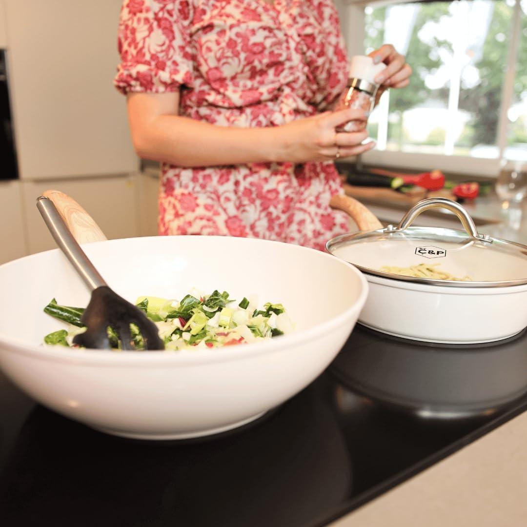 Cook & Pan - Go Ivory Wokpfanne 30 cm-Induktionsgeeignet-PFAS frei Keramik-Beschichtung -Antihaft- w