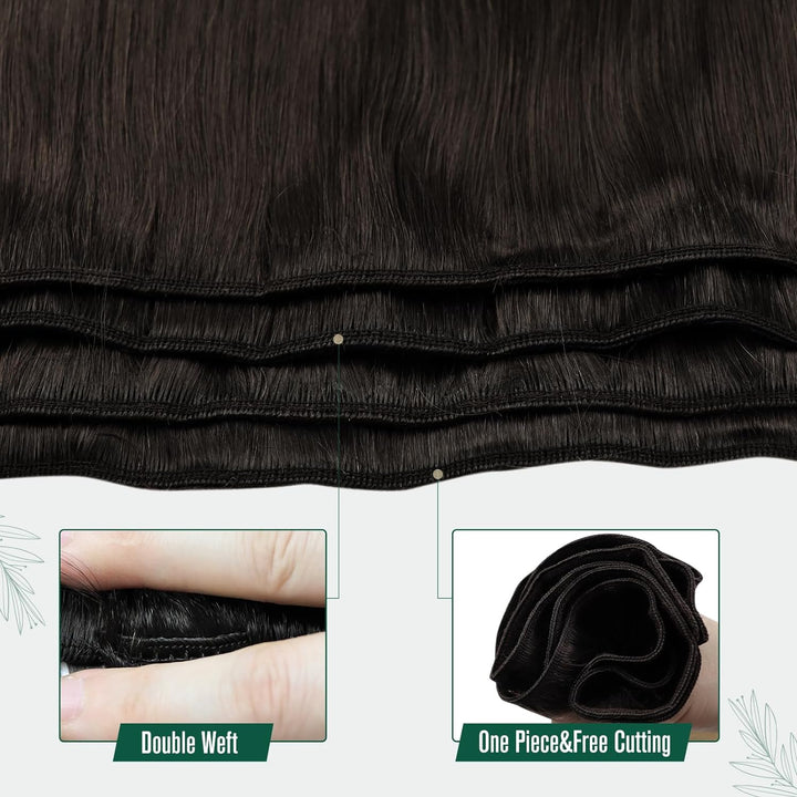 RUNATURE Tressen Echthaar Extensions Balayage Fabre Dunkelbraun mit Mittelbraun und Aschblond Sew in