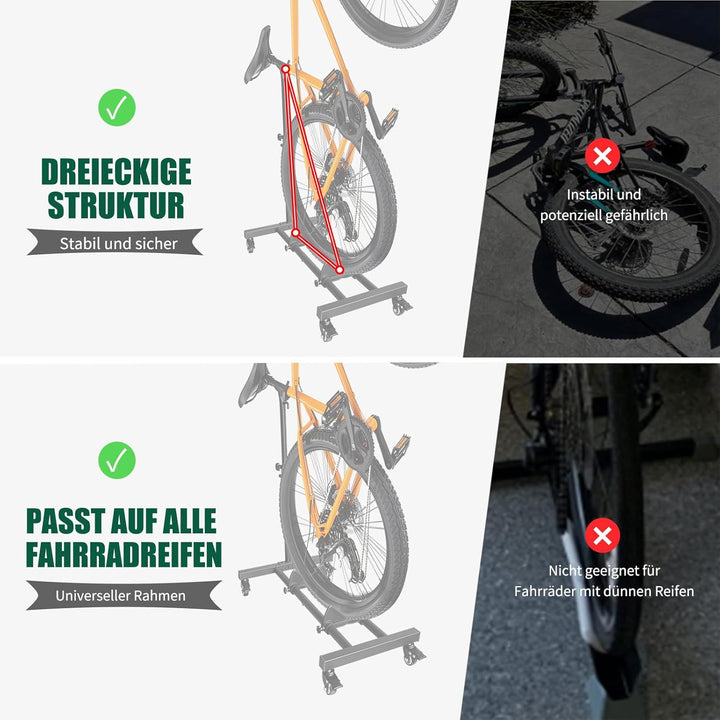 Mimoke Vertikaler Fahrradständer - Freistehender Fahrrad Bodenständer mit Feststellbaren Rädern, Höh