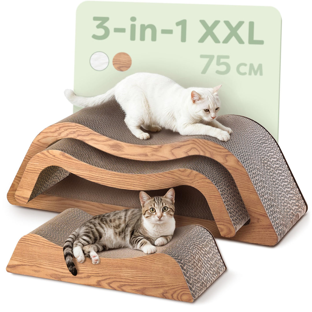 Kratzmöbel Kratzbrett Katze 3-teilig XXL 75cm – Besonders Kratzfeste Kratzpappe zur Krallenpflege –