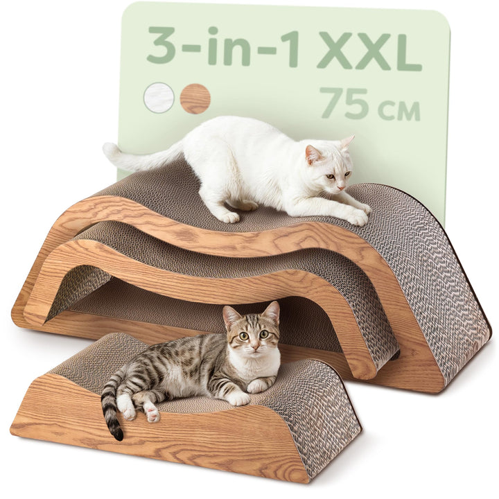 Kratzmöbel Kratzbrett Katze 3-teilig XXL 75cm – Besonders Kratzfeste Kratzpappe zur Krallenpflege –
