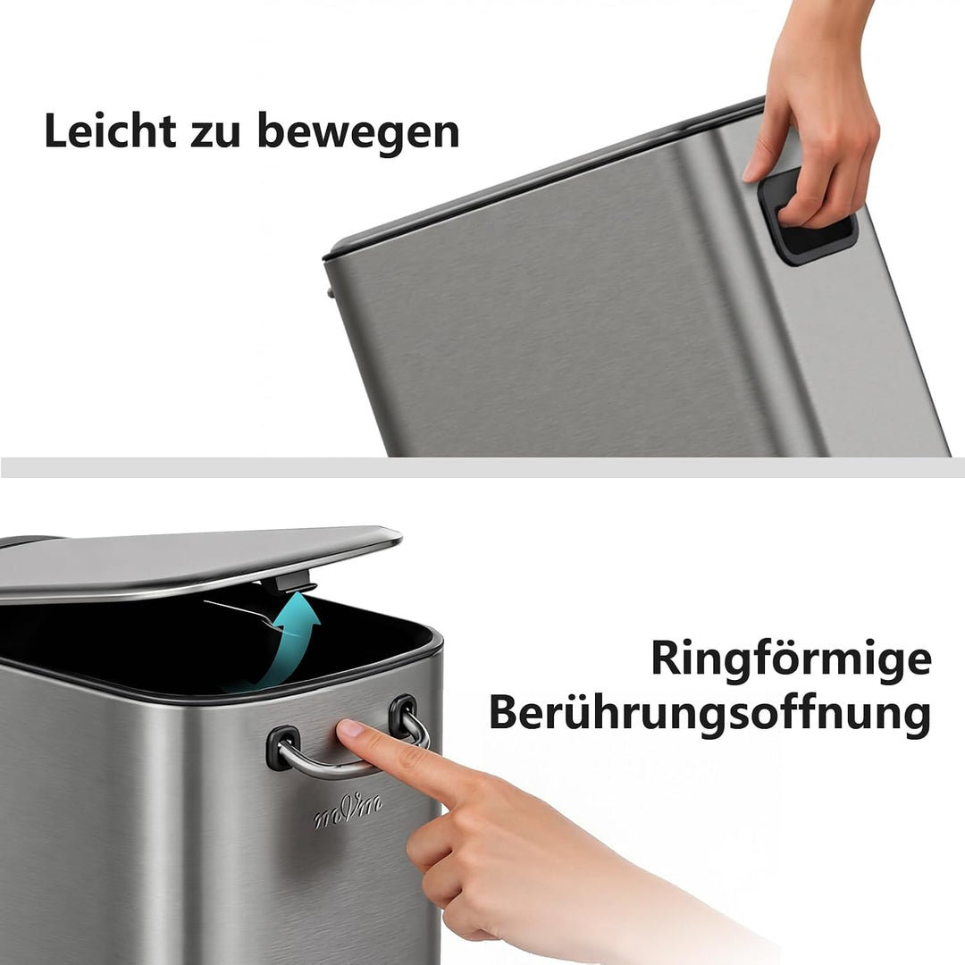 mVm Mülleimer Bad 9L, Abfalleimer Edelstahl, Handbetätigter, Grau | Soft-Close, Herausnehmbarem Inne
