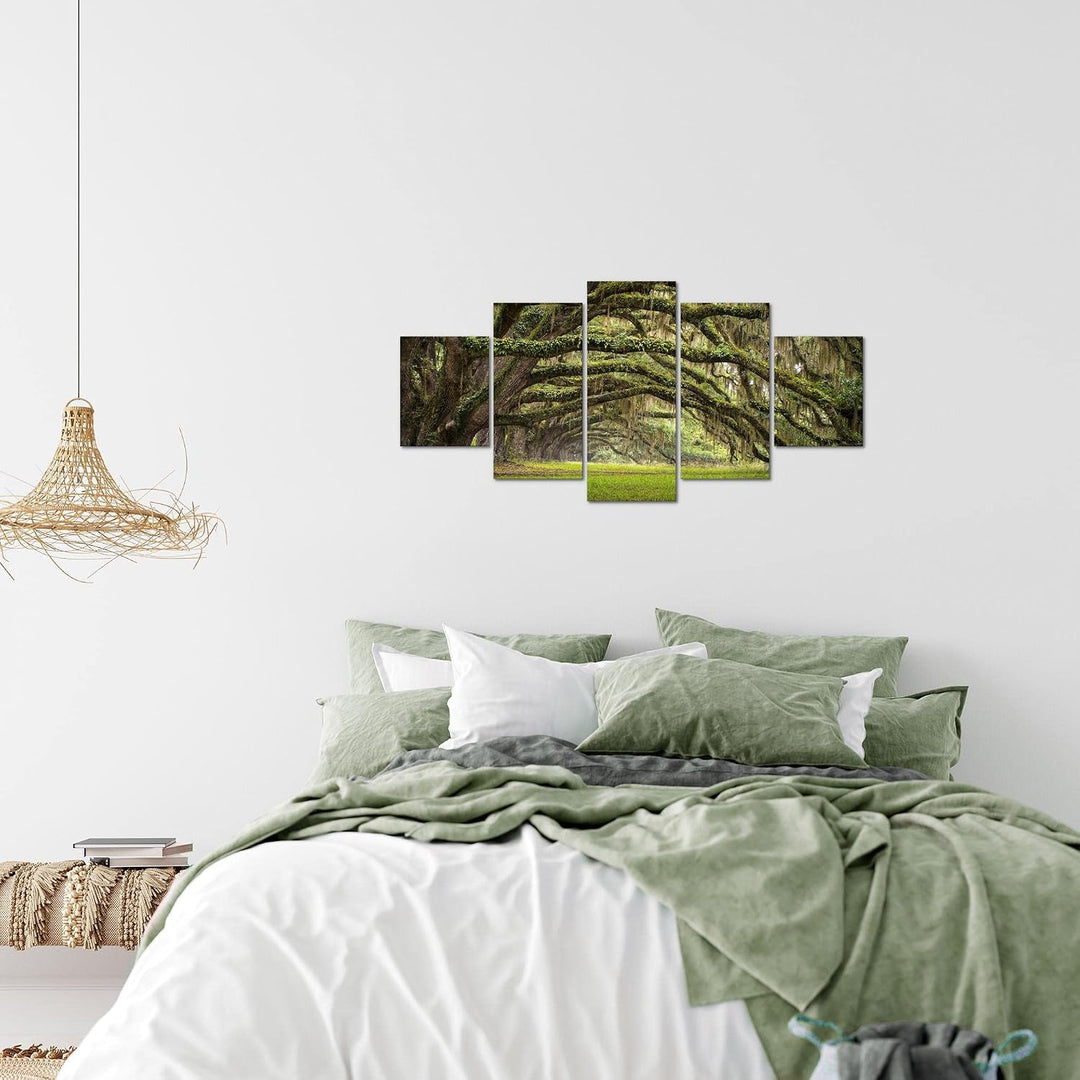 Runa Art Wandbilder Wald Landschaft 5 Teilig Bild auf Vlies Leinwand Deko Schlafzimmer Wohnzimmer Na