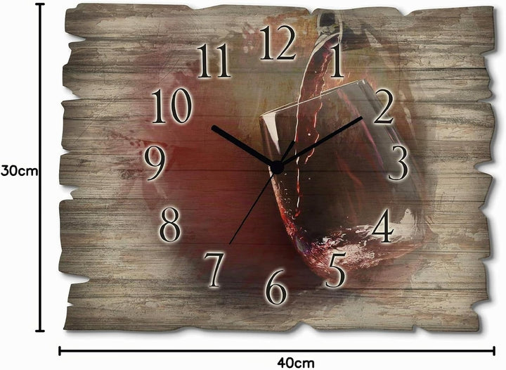 ARTLAND Wanduhr ohne Tickgeräusche aus Holz Funkuhr 40x30 cm Rechteckig Lautlos Wein Rotwein Bildmal