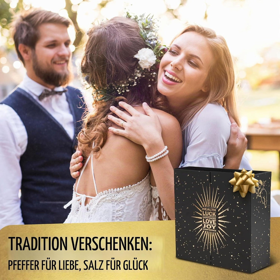 BUTLERBELL® Englisch | Salz und Pfeffermühle Holz in Luxus Geschenkbox mit Herz ideal als Hochzeitsg