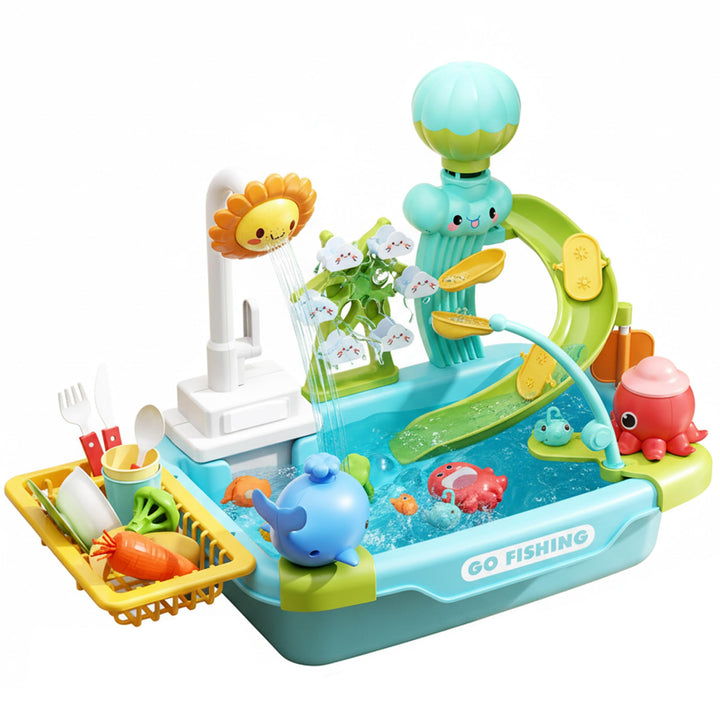 Kleinkind-Waschbecken mit fliessendem Wasser, Kinderspielspielzeug-Set – multifunktionaler Wasserspi