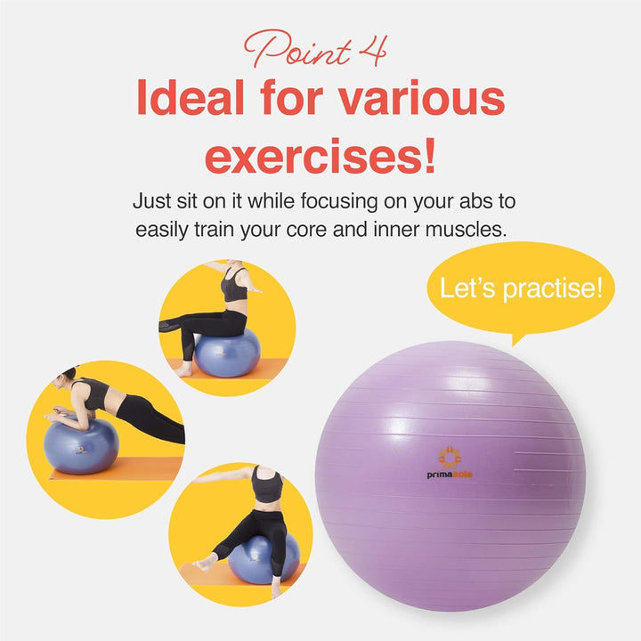 Primasole Exercise Ball for Balance Stability Fitness Workout Yoga Pilates at Home Office & Gym with
