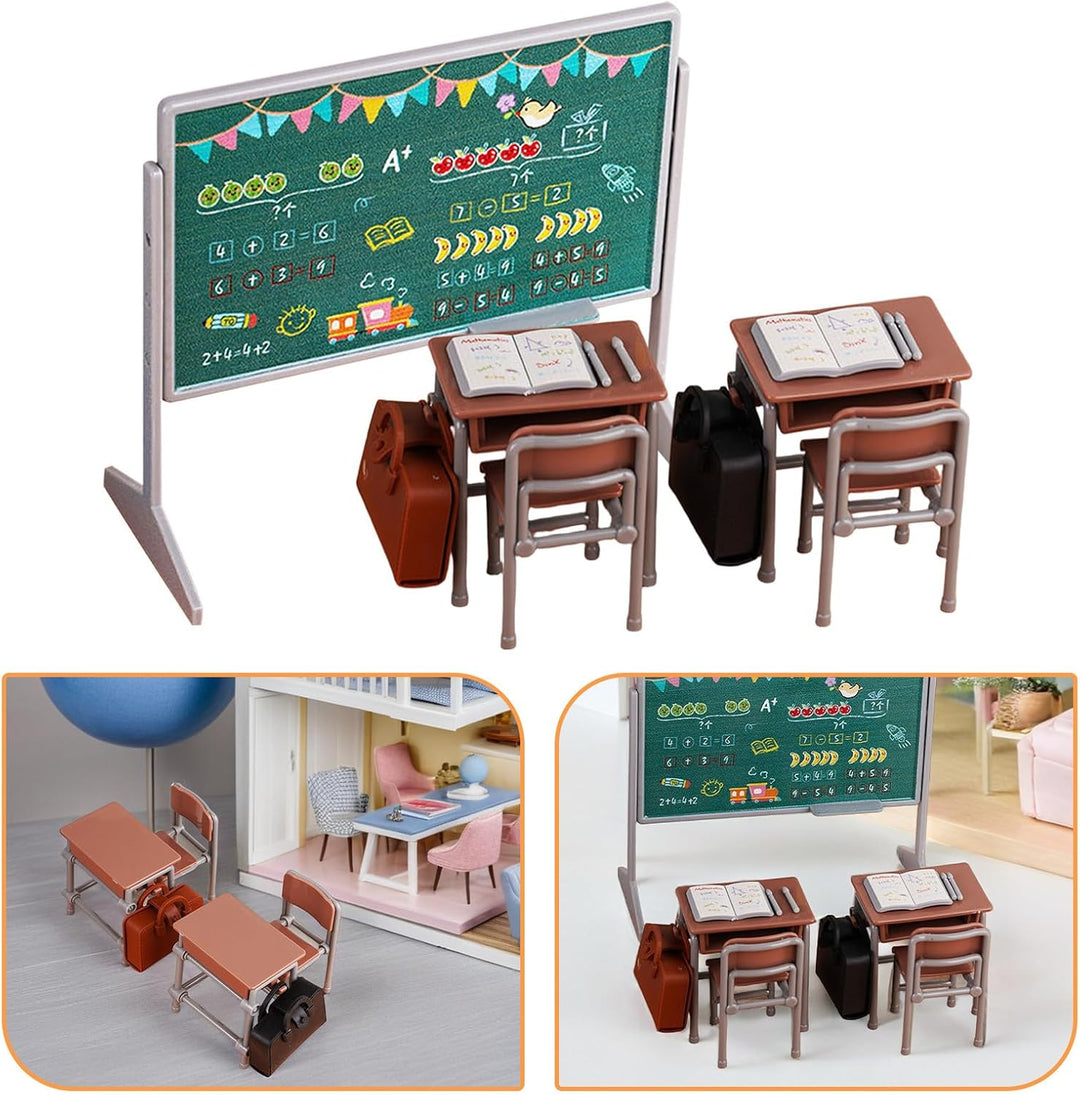 TOYANDONA 1 Set Miniatur-Klassenzimmer-Spielset inklusive Schulstuhl, Schreibtisch, Tafel, Buch, Sch