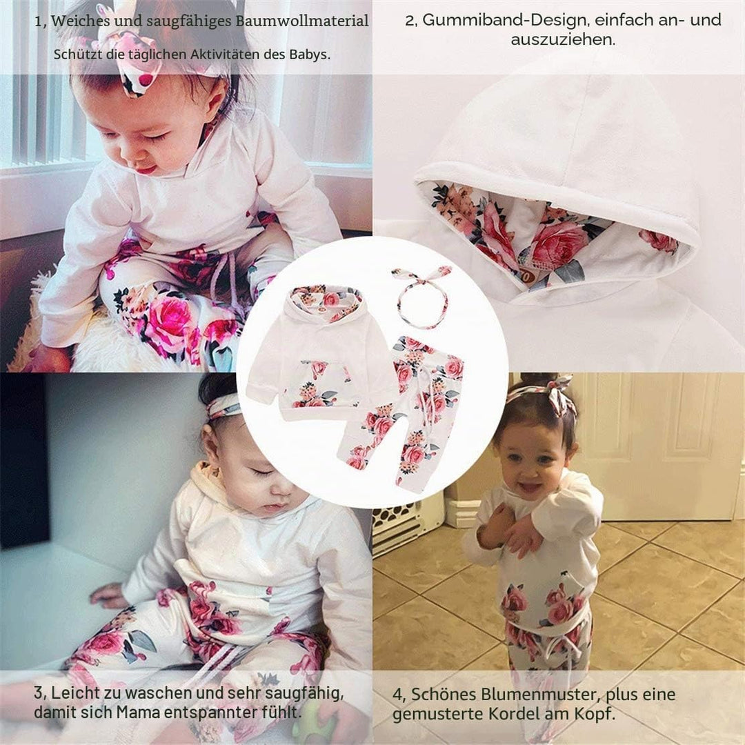Baby Mädchen Outfit 2 Stücke Set Gestreifte Blumen Hoodies mit Tasche Top + Lange Hosen Sweatshirt O