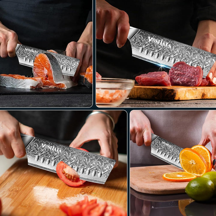 MOSFiATA Damastmesser Nakiri messer 7 Zoll, Vatertagsgeschenk für Papa, Kochmesser Damast Küchenmess