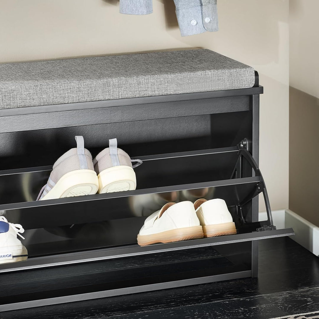 SoBuy Schuhschrank Schuhbank mit Sitzfläche, Schuhregal mit Stauraum, Klappe, Sitzkissen, bis 155 kg