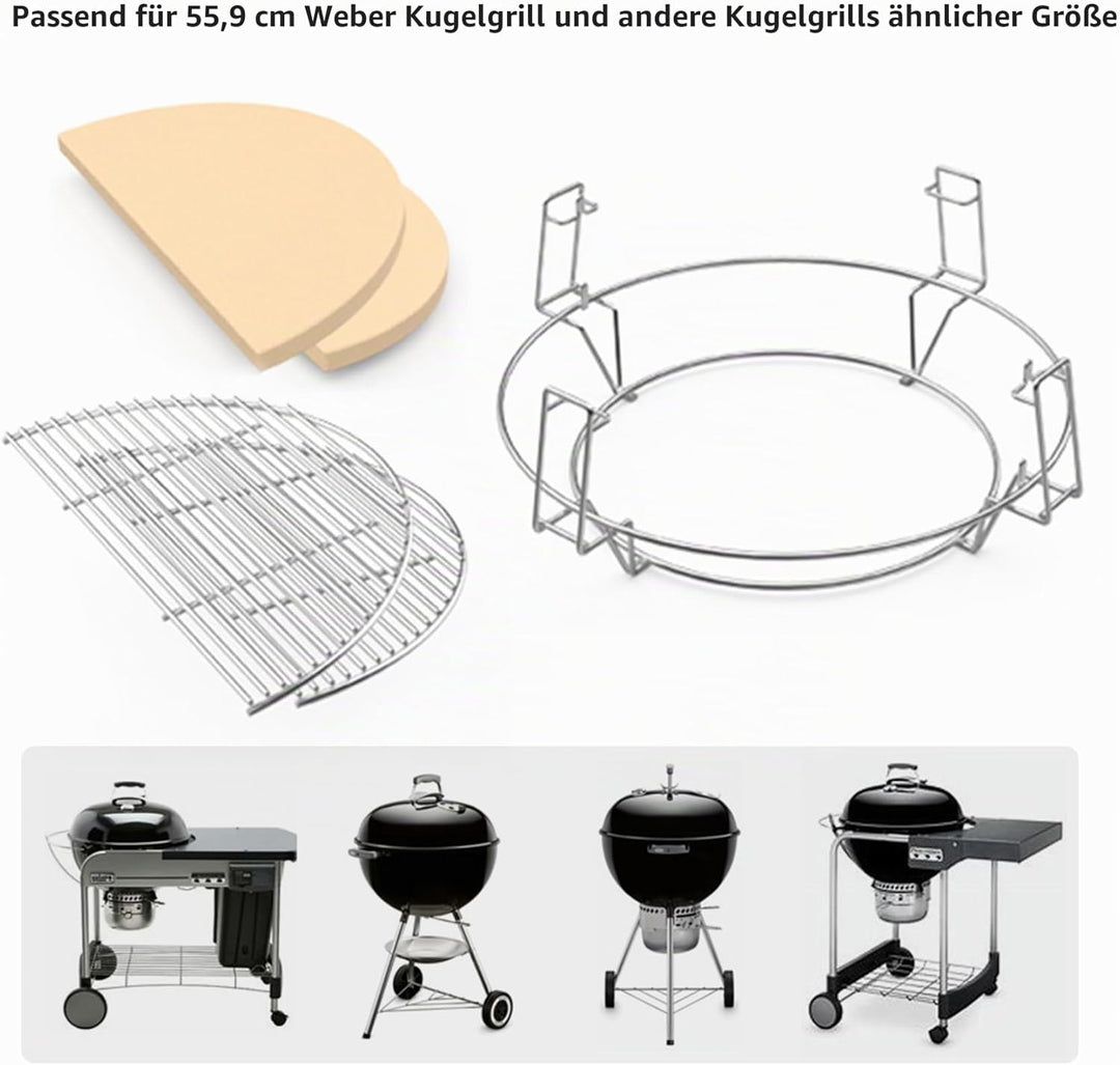 Onlyfire Grillrost Kochsystem für Weber 57 cm Kugel-Holzkohlegrill, Grill zubehör für Low & Slow Coo