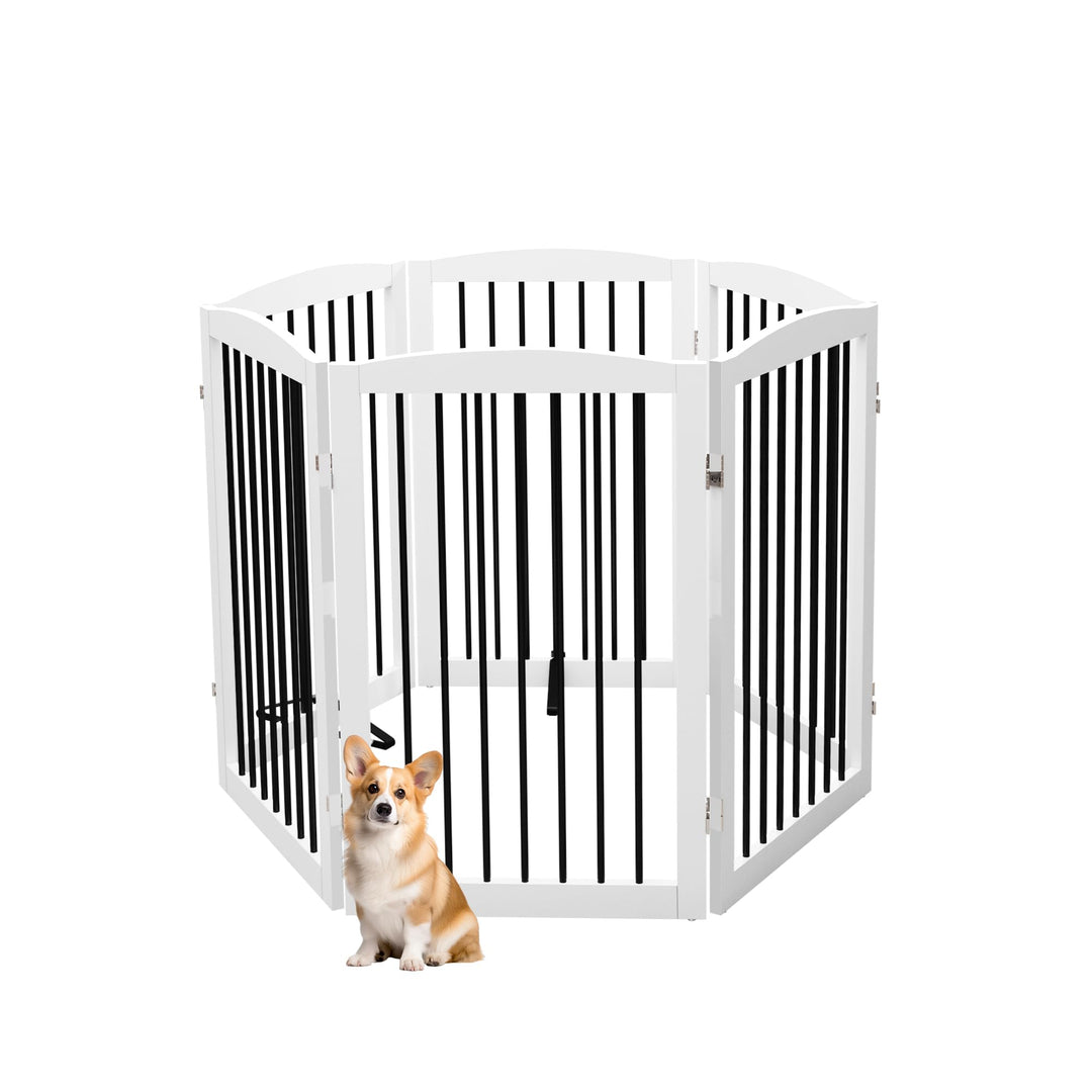 HOLTICO Absperrgitter Hund,Hundegitter für Wohnung Garten ohne Bohren aus Metal Holz,Freistehendes H