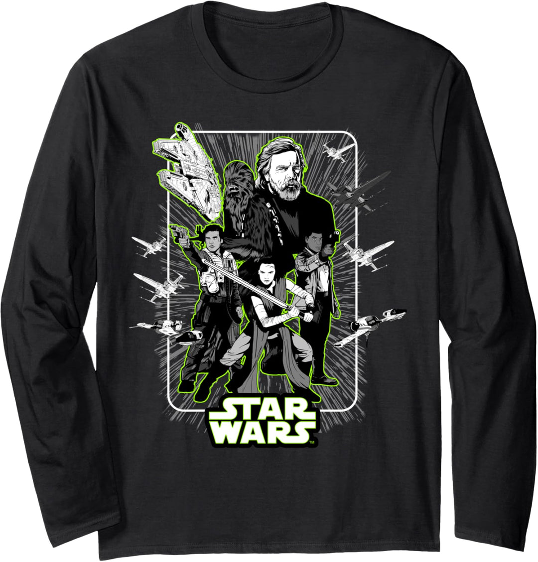 Star Wars Last Jedi Luke Rey Finn Poe Neon Green Langarmshirt