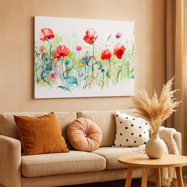 Bilder auf Leinwand 100x70cm Leinwandbild Blumen Wiese Blatt Natur Gross Wanddeko Bild Schlafzimmer