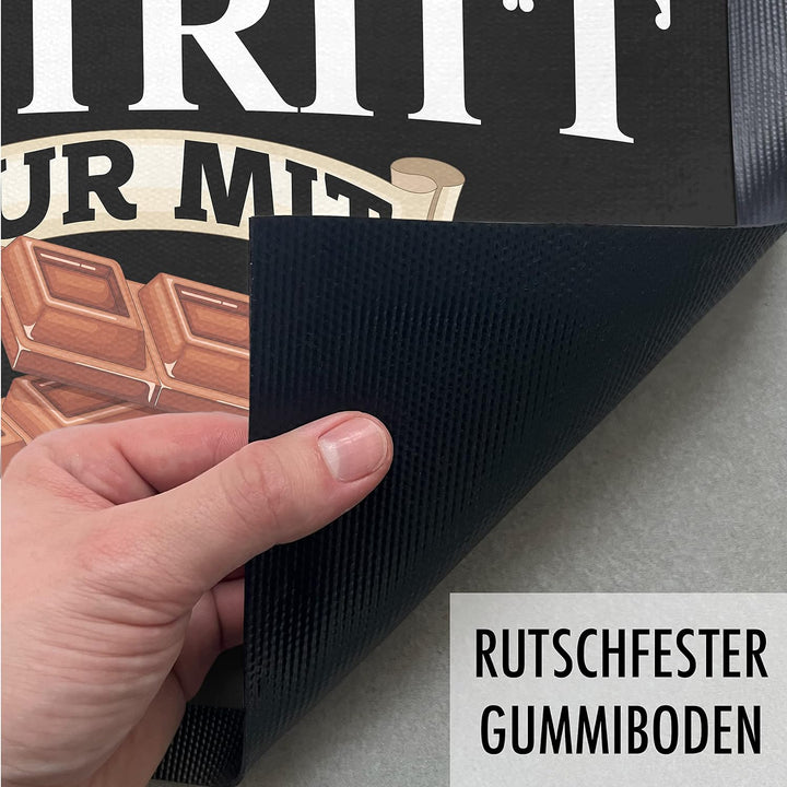 Trendation - Lustige Fussmatte mit Spruch Eintritt nur mit Schokolade Geschenk 60x40 cm