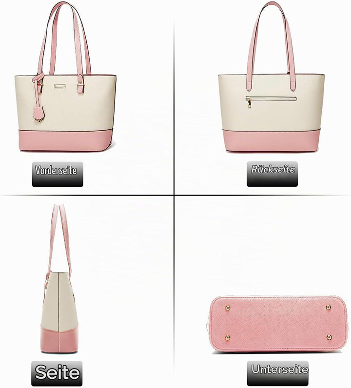 Handtasche Damen Gross Handtaschen Set Für Frauen Umhängetasche Taschen White&amp;pinkss, White&amp;pinkss