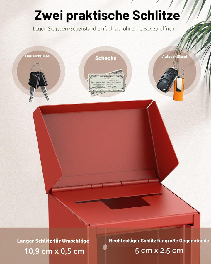 Uniclife Schlüsselbox für aussen, rote Metall-Spendenbox Sammelbox mit Schlüsselschloss, sichere Vor