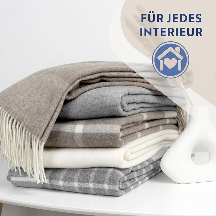 Nostra Andora Tagesdecke 140x200, Grau | Picnic Blanket | Weiche Merino Wolldecke mit 10% Kaschmir |