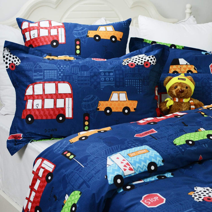 Bettwäsche Kinder 135x200 Jungen Kinderbettwäsche Set Blau Cars Autos Bettbezug 135 x 200 mit Kopfki