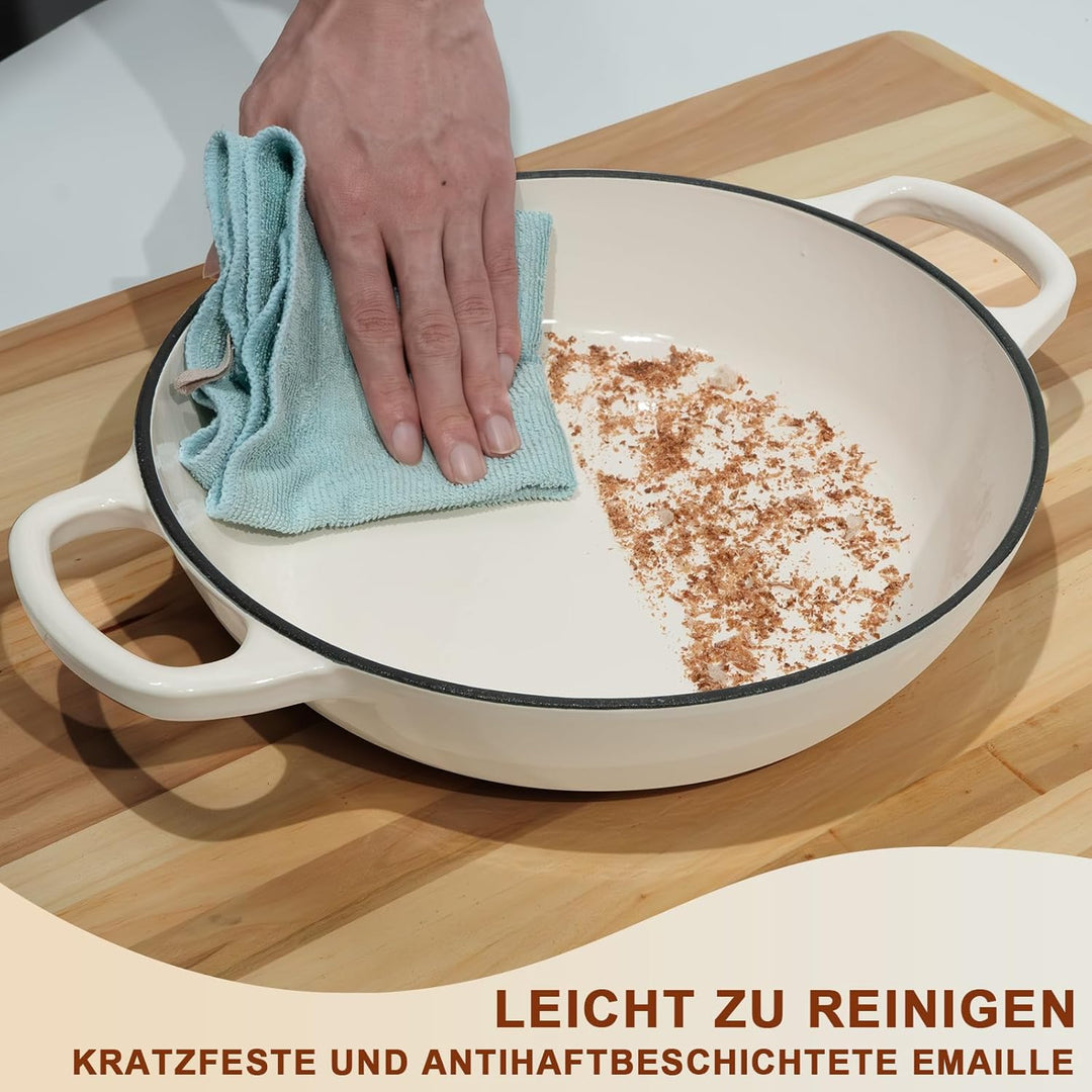 Gusseisen Topf Brot Backen, 5,7L Bräter Emaille Schmortopf mit Deckel und Griffen,26 cm Dutch Oven,
