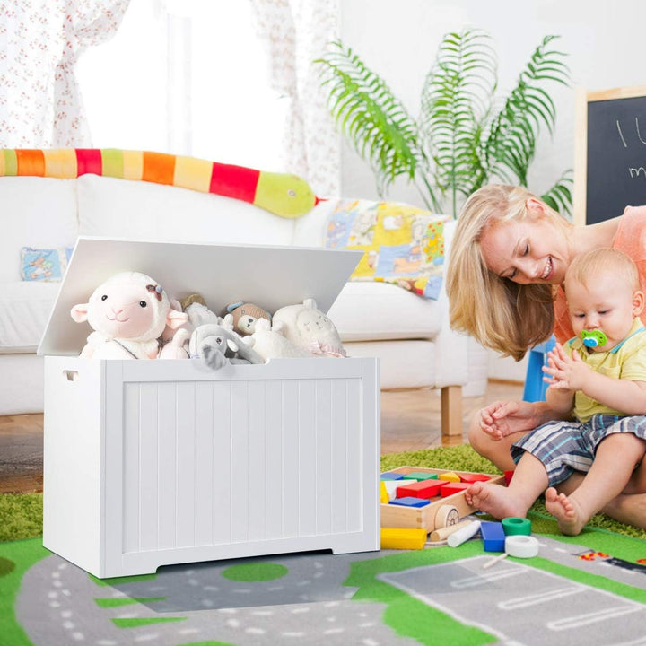 COSTWAY 2 in 1 Kinder Spielzeugtruhe 113L, aufklappbare Spielzeugkiste aus Holz mit Deckel &amp; Seiteng