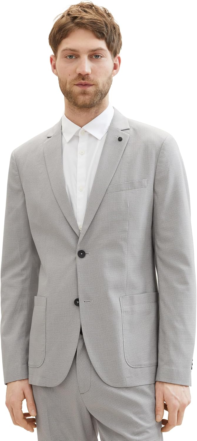TOM TAILOR Herren Jersey Piqué Sakko mit Stretch 44 35224 - Light Grey White Houndstooth, 44 35224 -