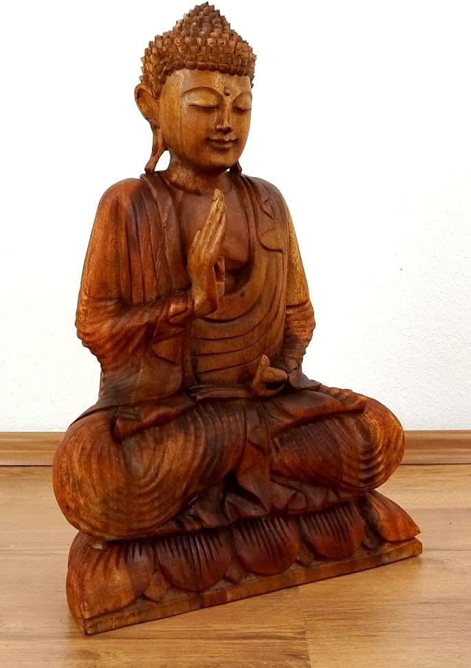 livasia Buddha Figur aus Holz 50cm hoch – Balinesische Handwerkskunst – Buddha Figuren aus Suarholz,