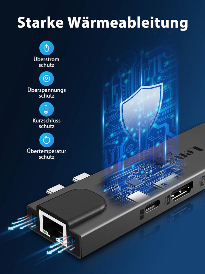 Lemorele USB C Hub Dual-HDMI 4K@60Hz für MacBook Air/Pro M1 Adapter 7 in 2 Aluminiumgehäuse mit Thun