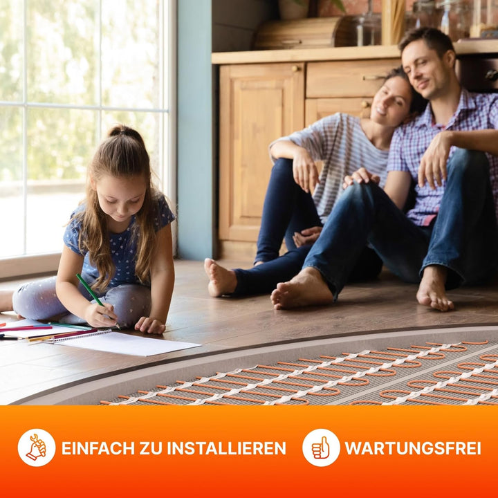 Zweiader-Heizmatte WARMON CLASSIC 150 W/m² für Fliesen, Festwiderstandsheizkabel, selbstklebend mit