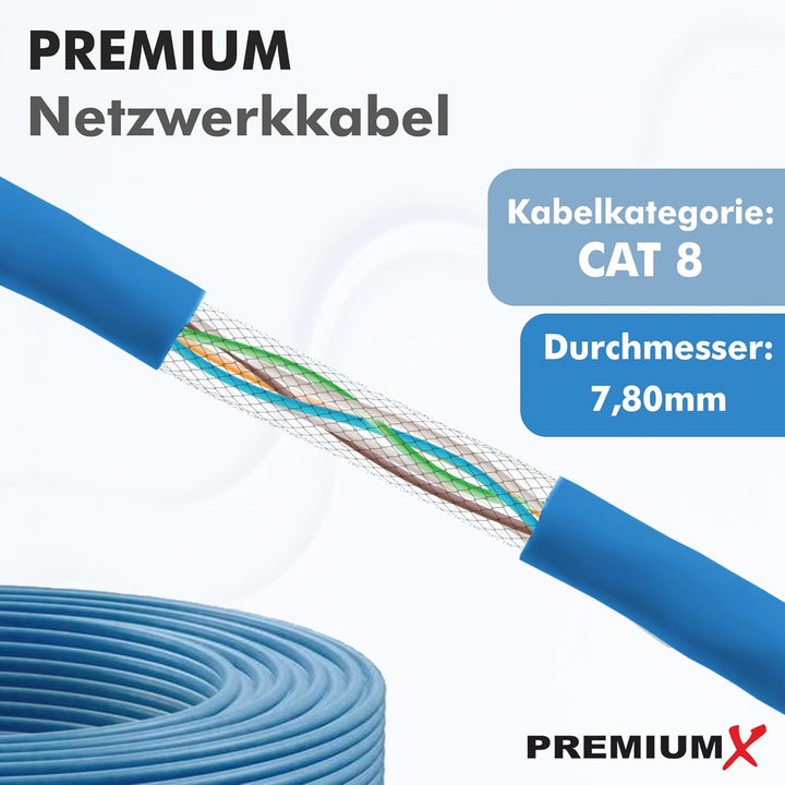 Premium X 100m CAT 8 Netzwerkkabel Simplex LAN-Kabel Ethernet Datenkabel S/FTP PiMF PoE Cca Cat8 Ins