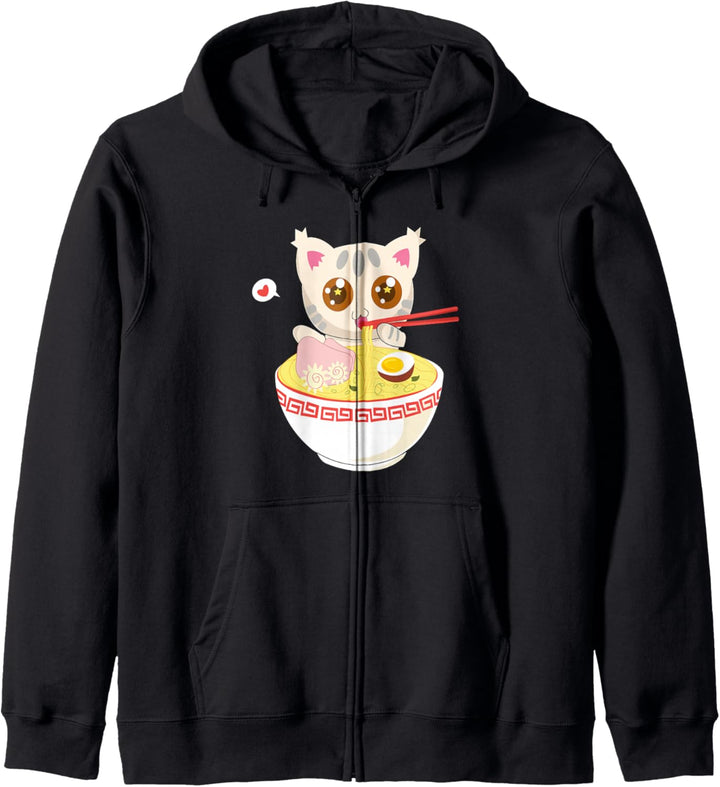 Koreanische Kleidung für Teenager, Mädchen, japanische Mode, Ramen-Katze Kapuzenjacke