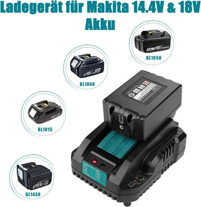 Energup 18V 5,0Ah Ersatz Akku + Ladegerät, Kompatibel mit Makita 14,4V~18V BL1850 BL1840 BL1830 BL14