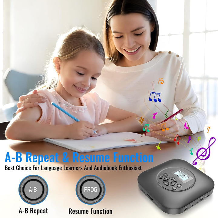 Tragbarer CD Player Bluetooth mit Lautsprechern, wiederaufladbarer 1800mAh CD-Player tragbar mit Sto