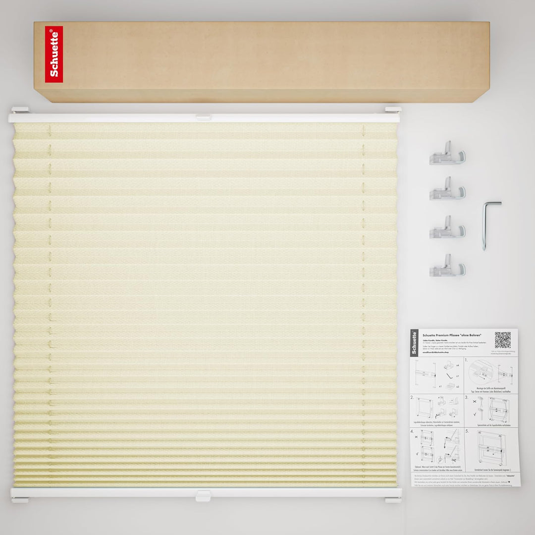 Schuette® Plissee ohne Bohren ● Premium Kollektion: Vanilla Ice Cream (Creme) ● 85x120cm (Breite x H