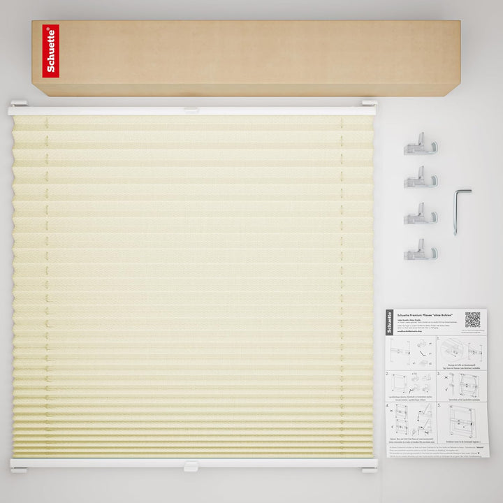 Schuette® Plissee ohne Bohren ● Premium Kollektion: Vanilla Ice Cream (Creme) ● 55x120cm (Breite x H