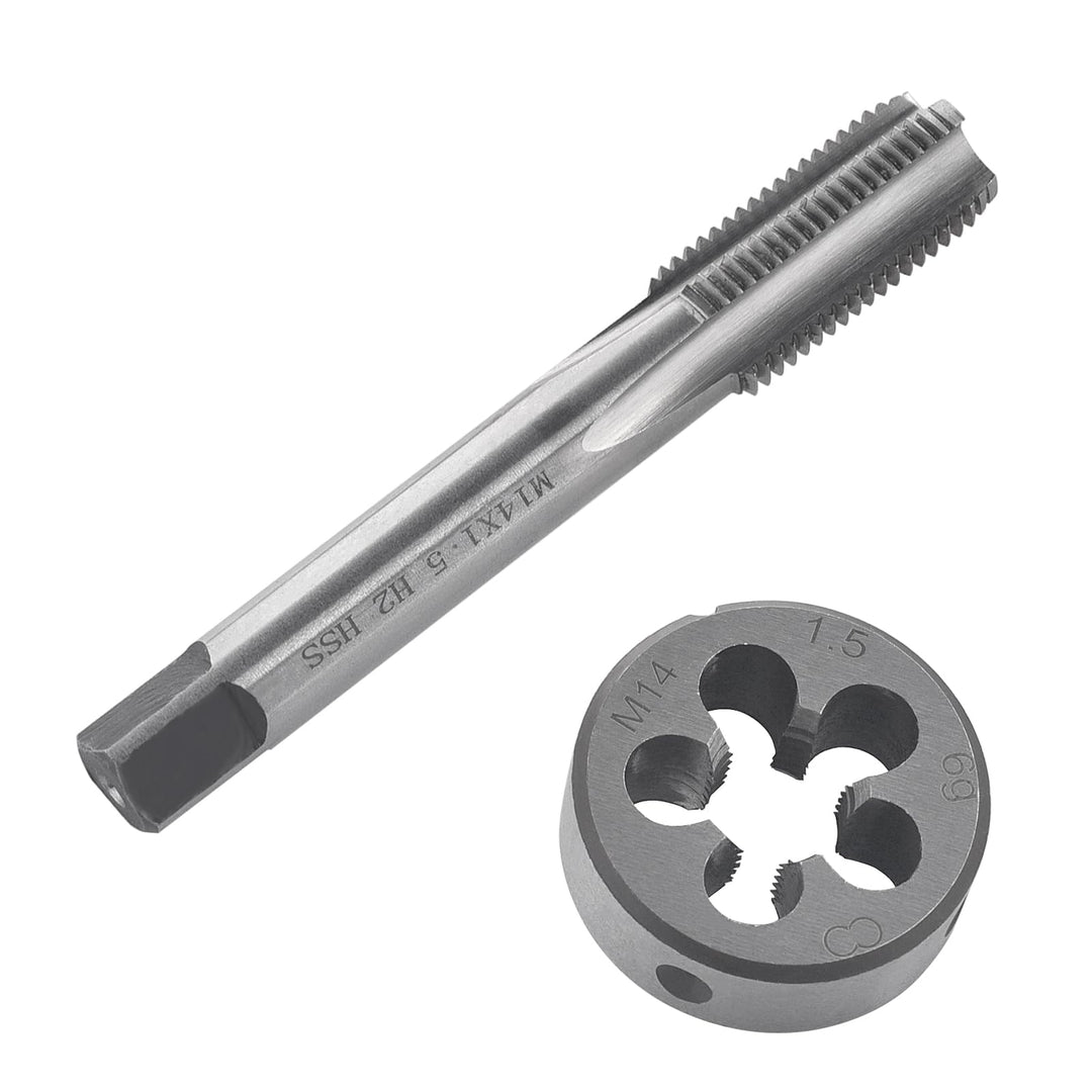 Gewindeschneid M14 x 1.5mm, HSS Gewindebohrer und Schneideisen Set, Rechtsgewinde Feingewinde Schnei