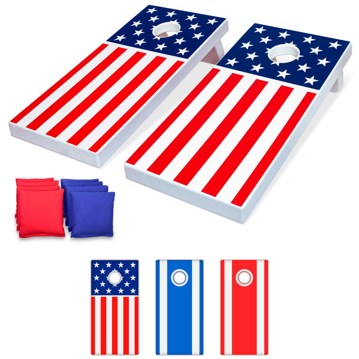 GoSports 1,2 x 0,6 m Allwetter-Cornhole Boards – Amerikanische Flagge, rot oder blau – Spielset enth