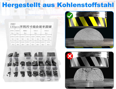 21 Arten von Scheibenfeder, 135-tlg. Scheibenfeder-Sortiment-Kit, Schwungrad-Riemenscheibe-Kurbelwel