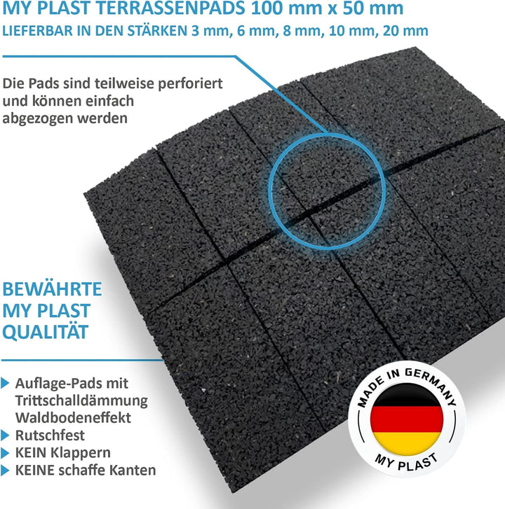 Terrassenpads 100 x 50 mm x 3mm 6mm 8mm 10mm 20mm | Unterleger aus Gummigranulat | Stärke und Menge