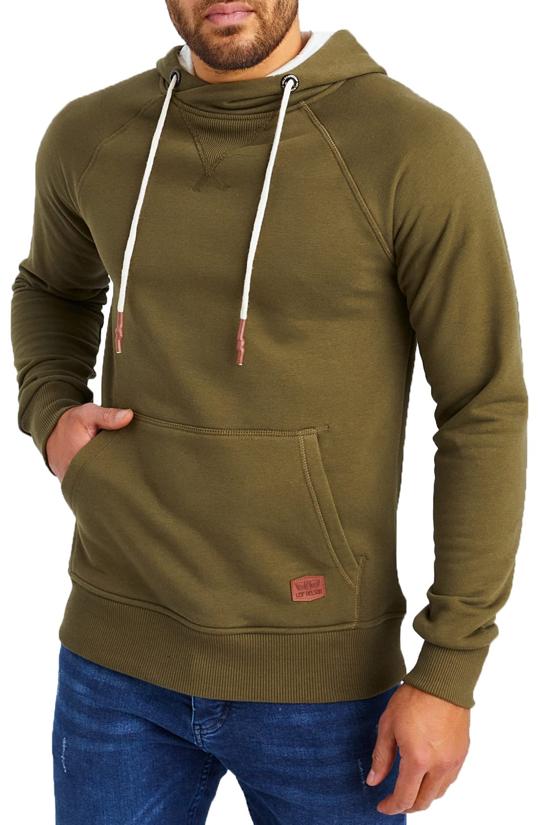 Leif Nelson Herren Pullover Hoodie Kapuzenpullover Longsleeve Basic Sweatshirt Sweater LN8153 S Khak
