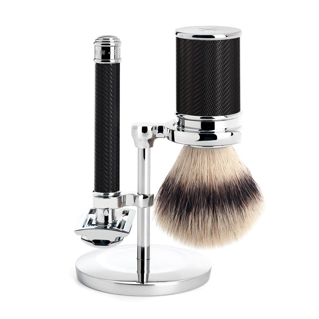 MÜHLE Traditional Rasierset - Silvertip Fibre Pinsel, Hobel mit geschlossenem Kamm, verchromter Meta