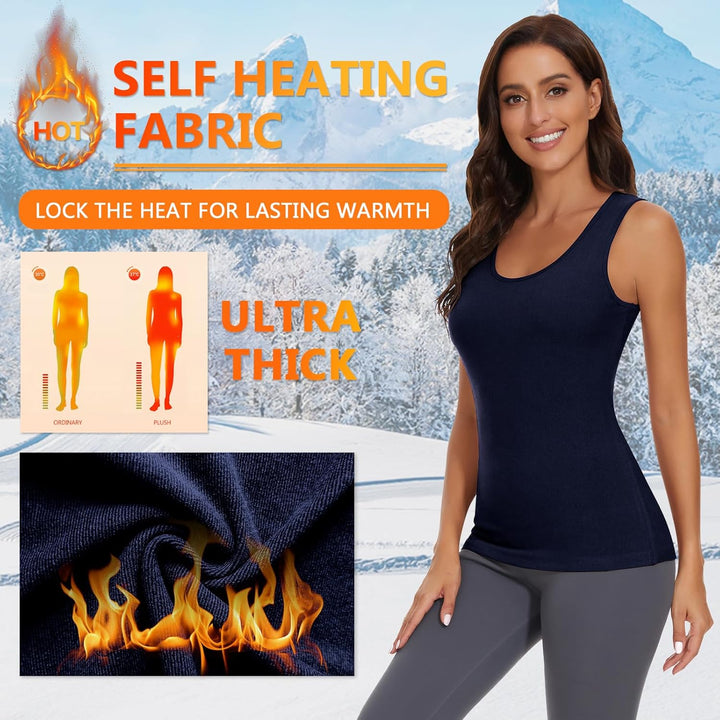 WOWENY Damen Thermo Unterhemd Warm Tank Top Fleece Untershirt Ärmellos Oberteil Thermounterwäsche Ba