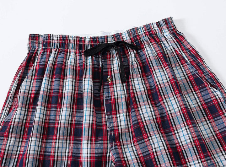 MoFiz Herren Kurze Pyjamahose Baumwolle Schlafshorts Karierte Schlafanzughose Freizeithose Karo Loun