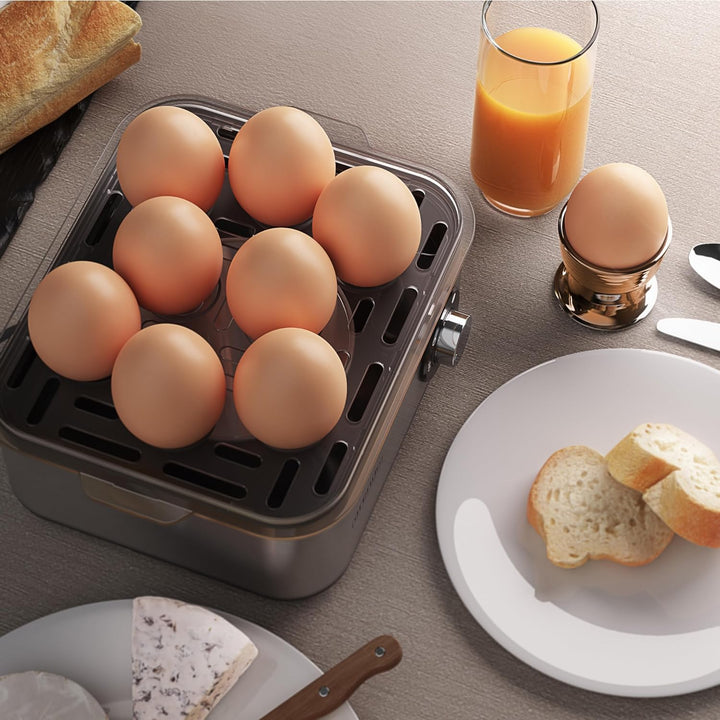 Arendo - Eierkocher Edelstahl für 1 bis 8 Eier - Egg Cooker - 500 W – Kontroll Leuchte – Drehregler