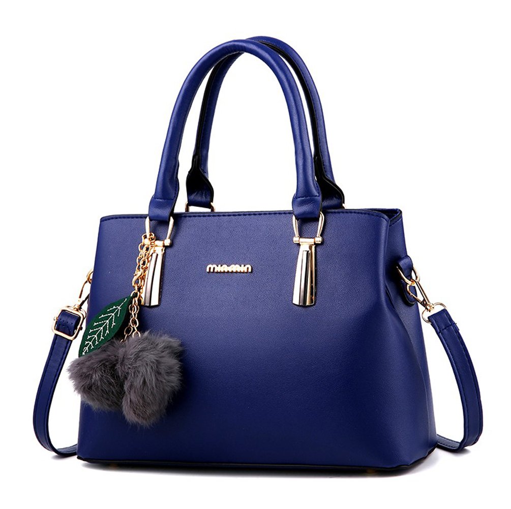Dreubea Women's Leather Handbag Tote Shoulder Bag Crossbody Purse Blau, Blau