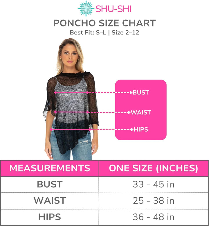 SHU-SHI - Damen Poncho-Top - transparent - leichtes Strickmaterial Dunkelblau, Dunkelblau